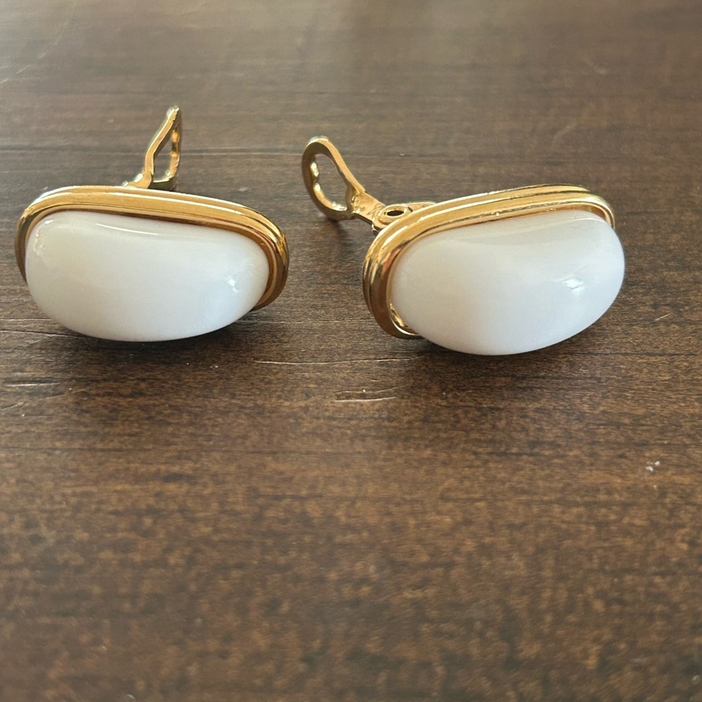 Monet Gold and Cream Clip-On Earrings